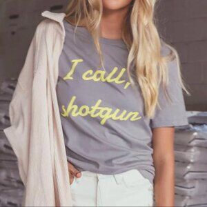 Charlie Southern I Call, Shotgun Casual Gray Tee with Yellow Script Size Medium